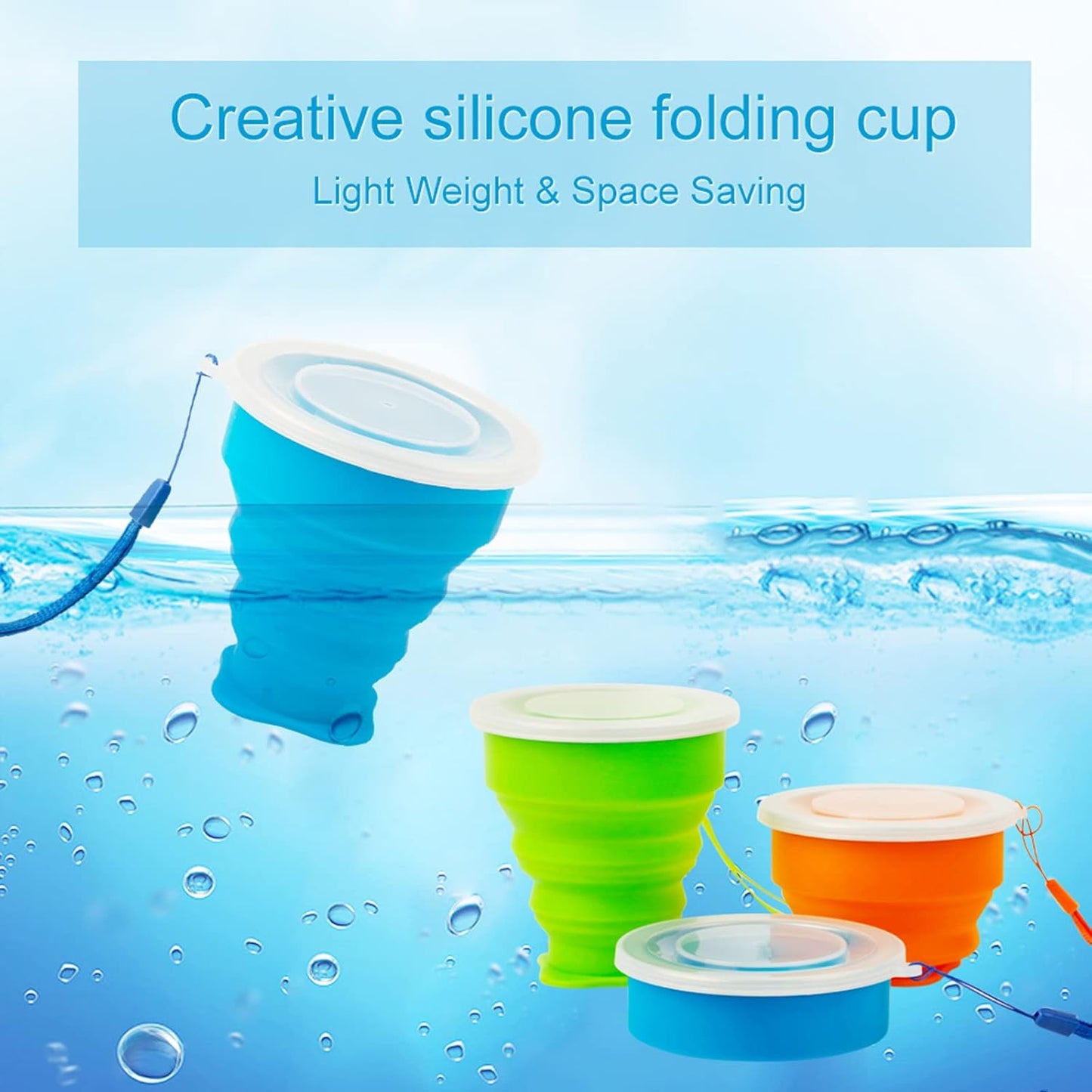 3 Pack Collapsible Water Cup Camping Cups Foldable Drinking Cup Travel Cups Silicone Collapsible Cups with Lid Portable Cup for Outdoor Hiking
