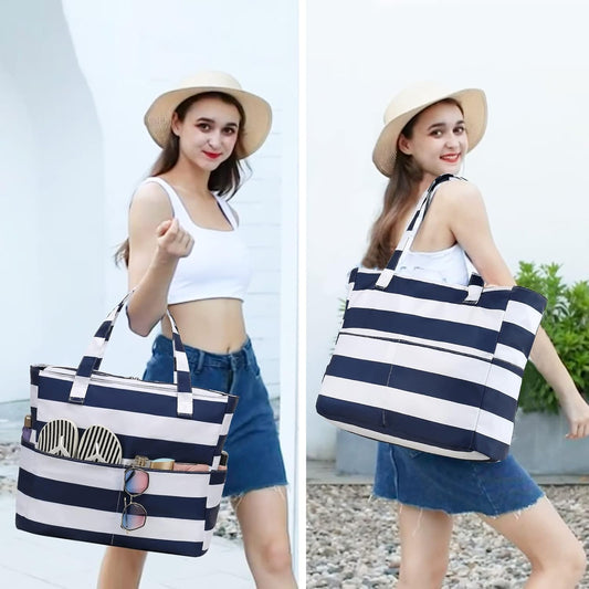 Beach Pool Bags Tote for Women Ladies Large Gym Tote Carry On Bag With Wet Compartment for Weekender Travel Waterproof