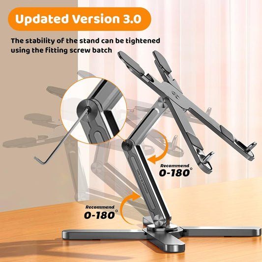 Laptop Stand with 360 Rotating Base, Computer Notebook Laptop Riser Metal Holder for Desk Collaborative Work, Fully Foldable for Easy Storage, Fits All MacBook, Laptops up to 16 inches, Grey