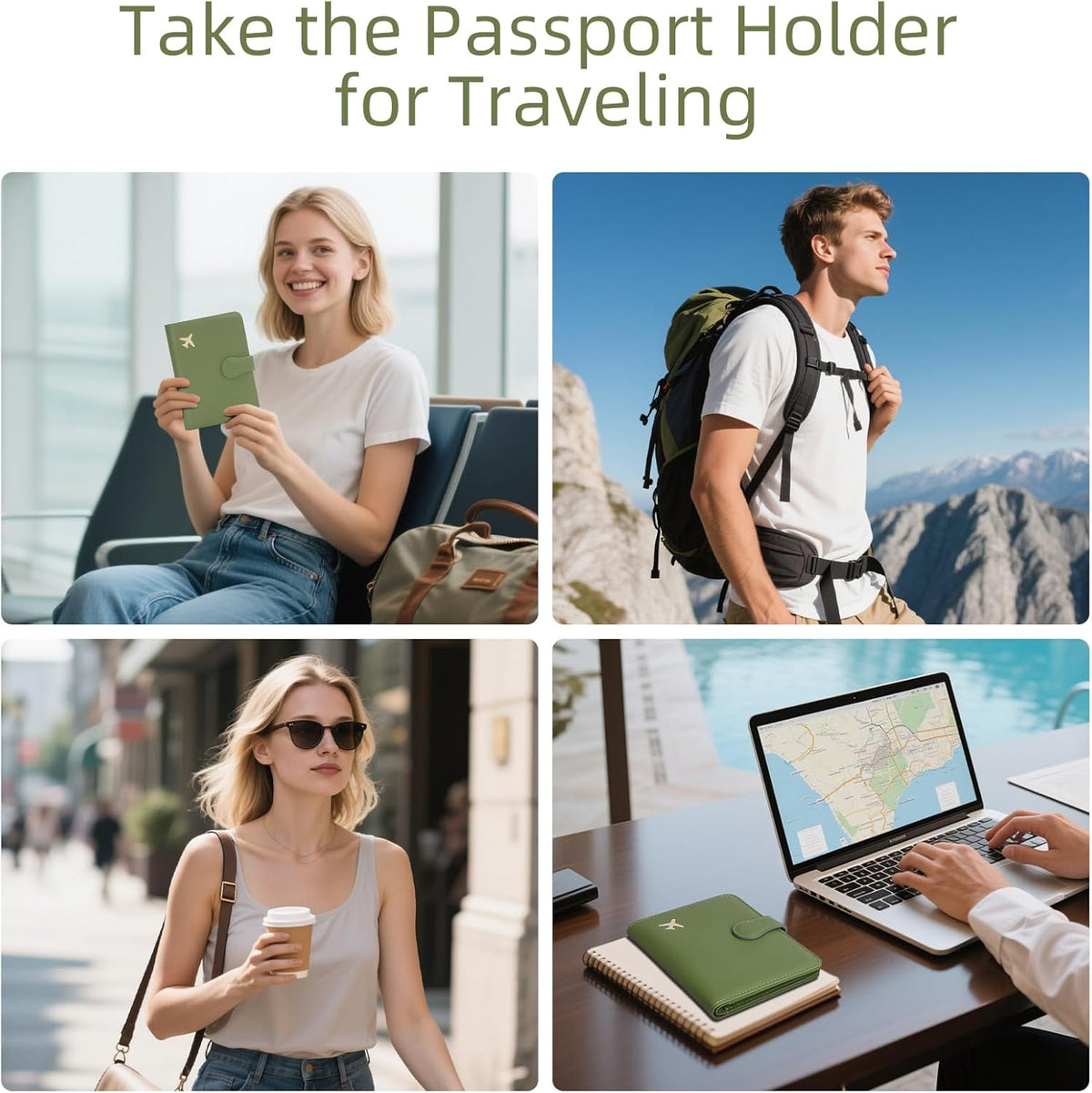 ZOPPEN Passport Holder for Travel, Passport Wallet Case, Rfid Travel Wallet Womens, Card Holder Wallet Travel Document Holder, Green