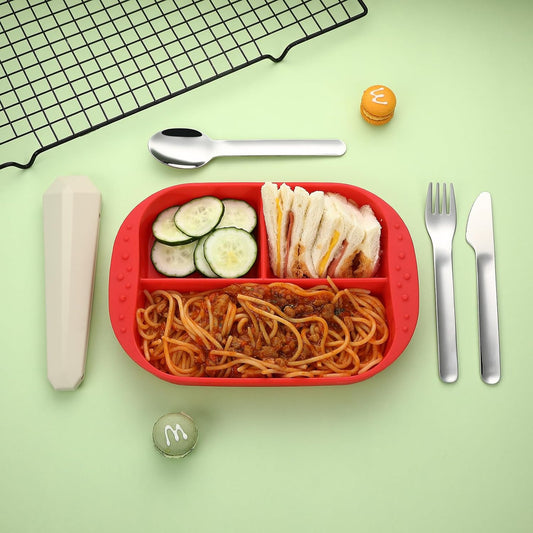 DEVICO Travel Utensils with Case, Reusable Camping Silverware Cutlery, 18/8 Stainless Steel Portable Fork Spoon Knife Set for Lunch Picnic School Workplace (Khaki)