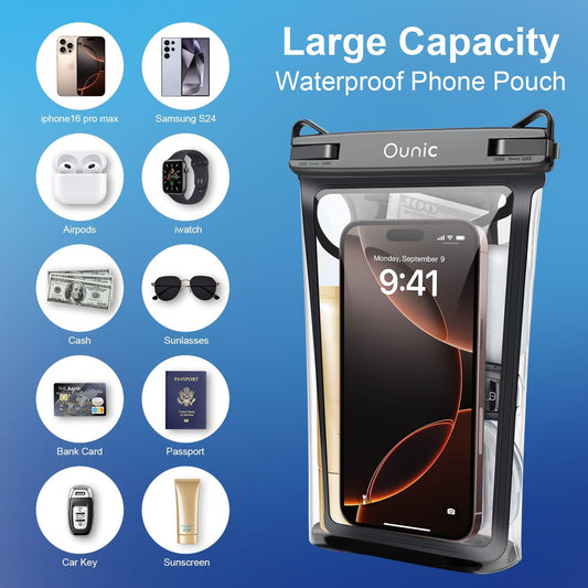 Large Waterproof Phone Pouch, Floating Waterproof Pouch for iPhone 16 15 14 13 12 Pro Max Galaxy S25 S24 S23, Adjustable Lanyard, IPX8 Waterproof Bag for Beach Cruise Swimming Rafting Boating
