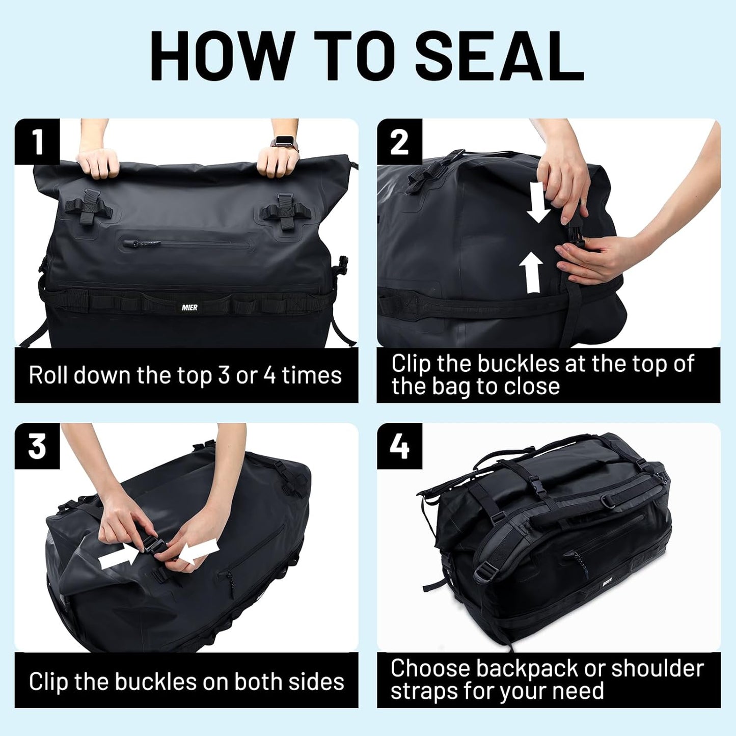 MIER Large Waterproof Duffel Bag Rolltop Dry Backpack Duffle Bags for Kayaking, Rafting, Boating, Swimming, Camping, Travel, Gym, Beach, 60L/80L