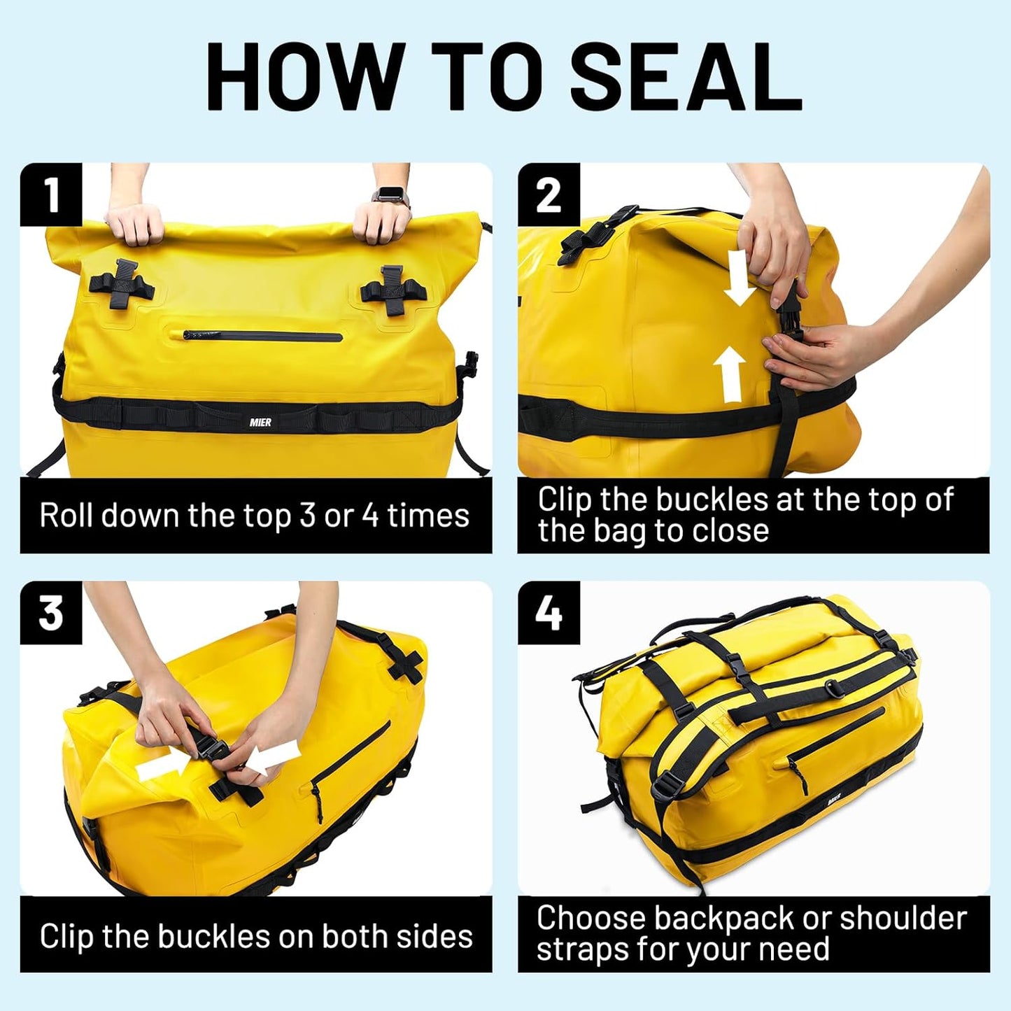 MIER Large Waterproof Duffel Bag Rolltop Dry Backpack Duffle Bags for Kayaking, Rafting, Boating, Swimming, Camping, Travel, Gym, Beach, 60L/80L