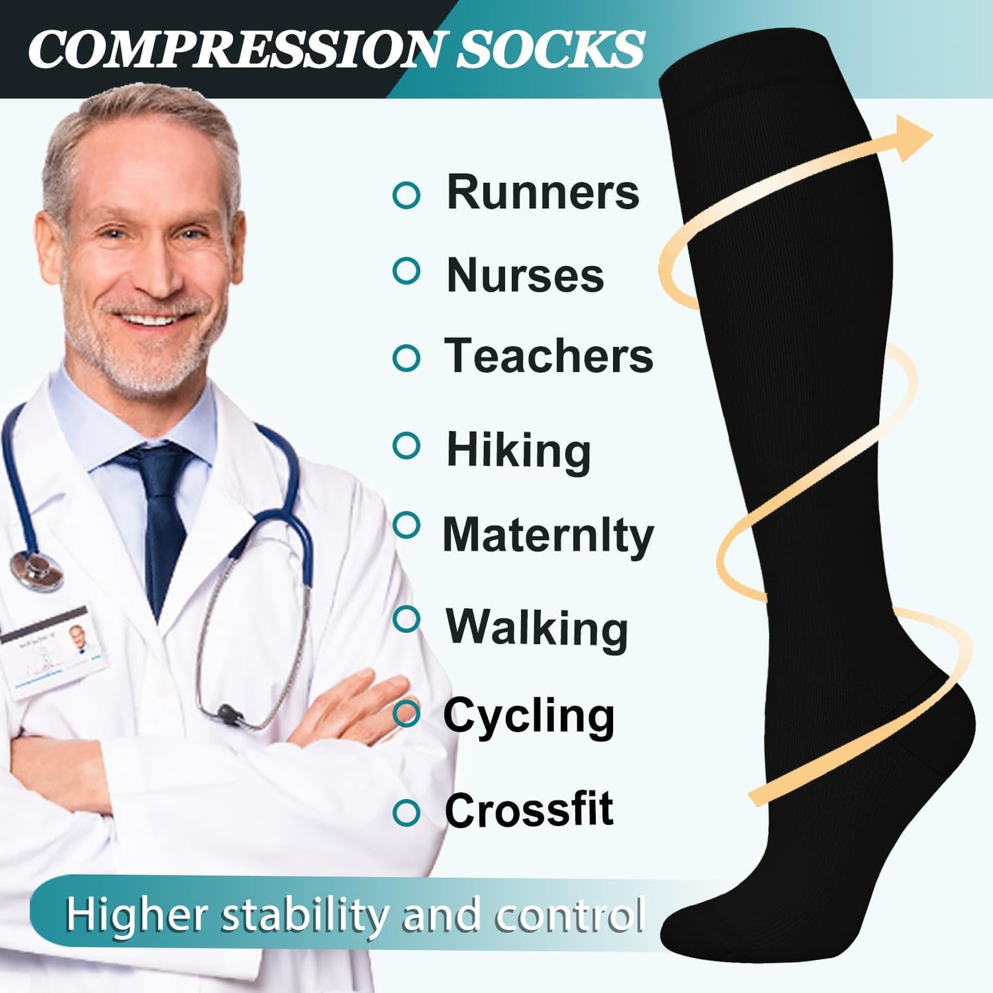 ACTINPUT 8 Pairs Compression Socks for Women & Men,Support Compression Stockings for Medical Running Athletic