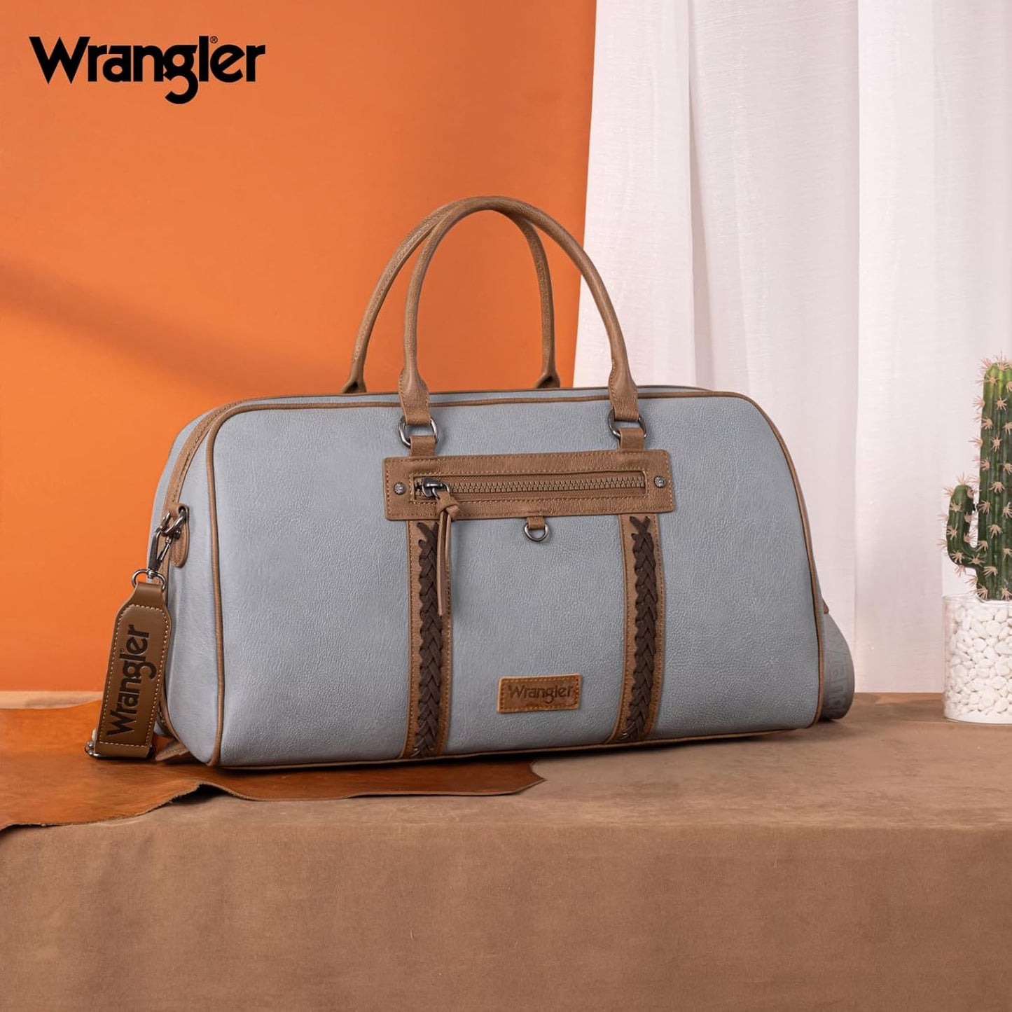 Wrangler Travel Duffel Bag Large Weekender Bag for Women Designer Carry on Overnight Bag for Trips Leather Luggage Bag Jean WG185-5110JN