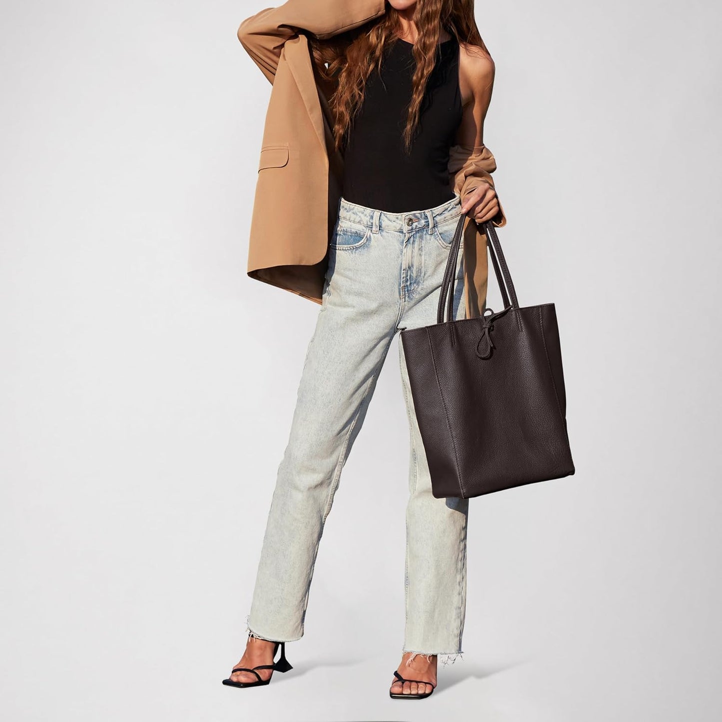 Italian Calf Leather Tote for Women with Zipper, Inner Pocket & Flat Base | Soft Unlined Shopper for Work & Travel