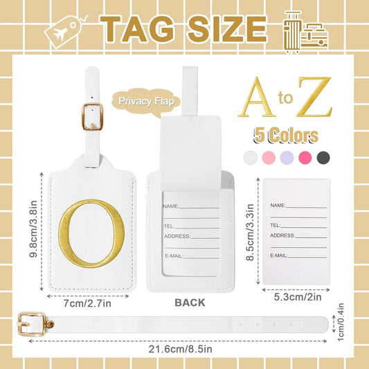 Personalized Initial Luggage Tags for Suitcase TSA Approved, White Leather Cute Luggage Tag with Privacy Cover Name Card, Embroidered Custom Luggage Tags Travel Baggage Tags Gifts for Women Kids(O)