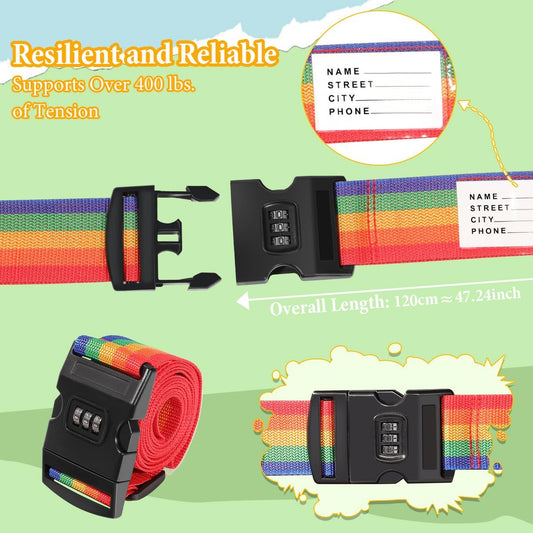 Adjustable Luggage Straps with Combination Lock – 4 Pack Bright Colors, Quick-Release Buckle, Secure Travel Luggage Straps for Added Safety(Multicolour)