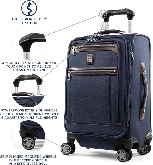 Travelpro Platinum Elite Softside Expandable Carry on Luggage, 8 Wheel Spinner Suitcase, USB Port, Laptop and Tablet Sleeves, Men and Women, True Navy Blue, Carry On 20-Inch