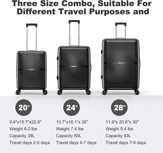Nazhura Luggage Set, 3-Piece Hardside Suitcase Set, 20-inch Carry On, 24-inch, 28-inch Luggage