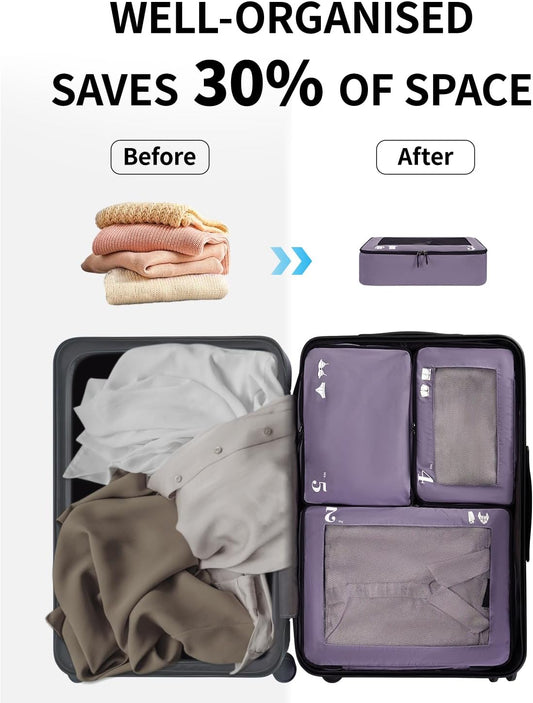 ECOHUB 7 Set Packing Cubes Tear-Resistant Luggage Packing Organizers with Number Icon for Travel Accessories Luggage Suitcase Machine Washable Packing Cubes (Purple)