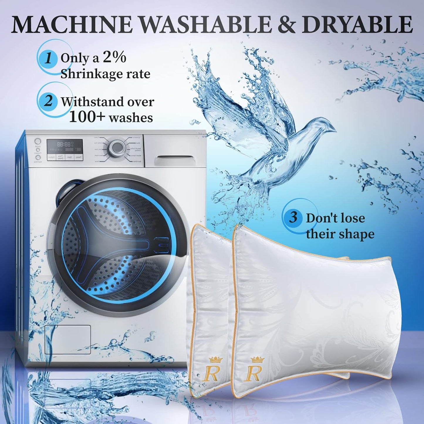 Royal Therapy White Goose Feathers and Down Pillow, Premium White Bed Sleeping Breathable