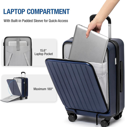 KYME Luggage Sets, 100% PC Suitcase With Double Spinner Wheels & TSA Lock, Hard Shell 3 Piece Set, 22/26/30, Navy