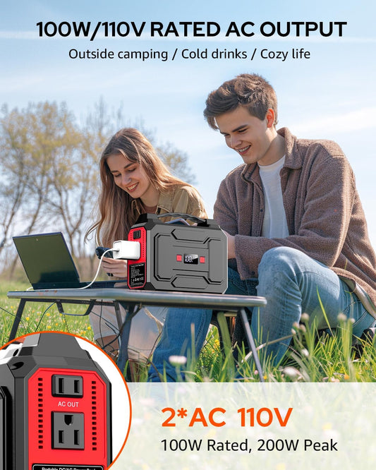 Apowking 146Wh Portable Power Station Bank 200W Peak(100W Rated) Solar Powered Power Bank with AC Outlet 110V, 39600mAh, USB QC3.0 Fasting Charging, LED Flashlights for Home Camping Emergency