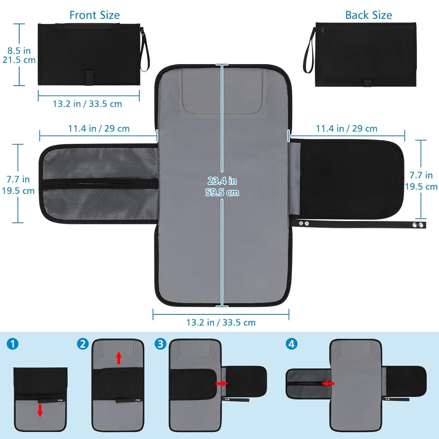 Accmor Portable Diaper Changing Pad, Waterproof Baby Changing Mat, Baby Diaper Changing Pad for Travel, Black