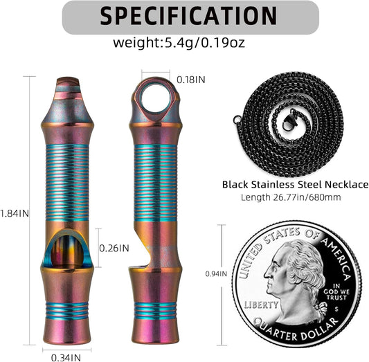 TISUR Titanium Emergency Whistle,EDC Safety Whistles Necklace Loud up to 120db,Survival Whistles for Survival,Hiking,Camping,Pets Training
