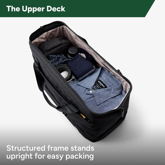 Halfday Double Decker Weekender Bag 40L | Designed for Easy Packing & Storage (Padded Strap, Zippered Bottom Compartment, Interior Mesh Pockets, Trolley Sleeve, Water-Resistant Fabric), Jet