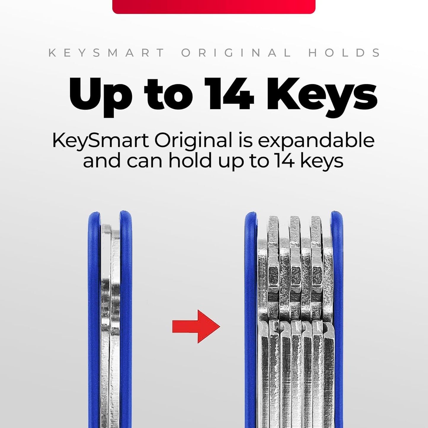 KEYSMART Key Holder for Keychain - Compact Key Organizer for Key Chain, Minimalist Clutter-Free EDC Keychains Key Ring, Blue, 14 Keys