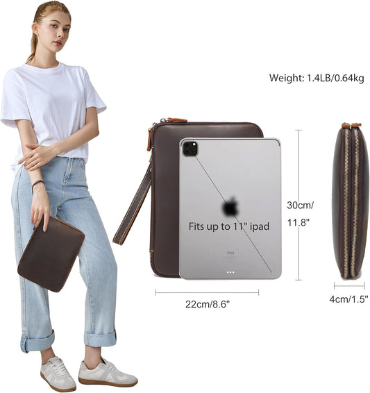 LANNSYNE Full Grain Leather Travel Cable Accessories Bag, Electronic Organizer Carry Case Double Layer Storage Case for Cables, Charger, Phone, Power Bank