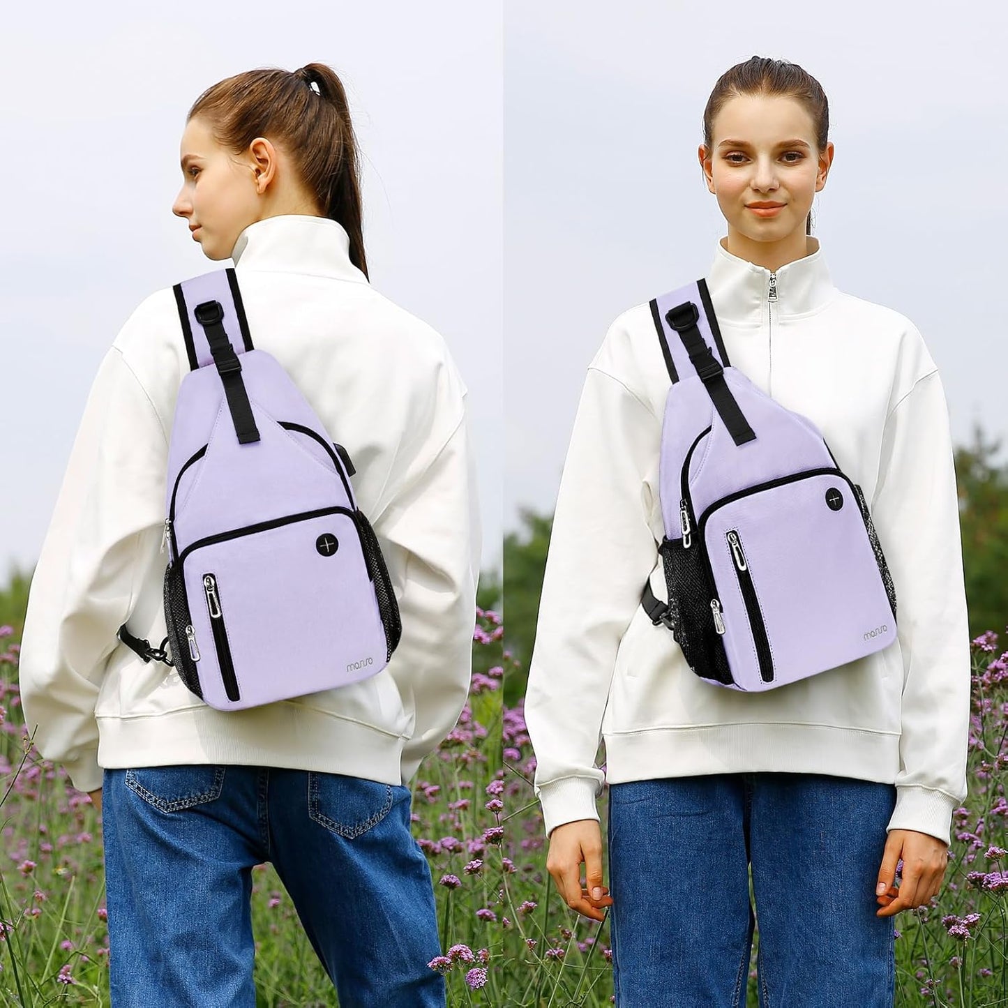 MOSISO Sling Backpack Bag, Crossbody Shoulder Bag Travel Hiking Daypack Chest Bag with Front Square Pocket&USB Charging Port