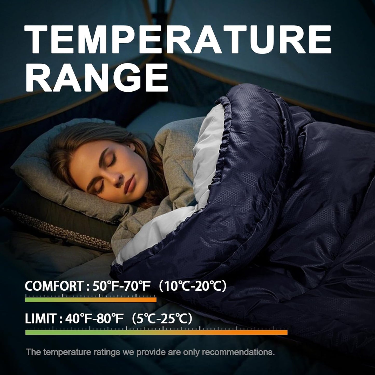 Sleeping Bags for Adults Cold Weather,Portable, Waterproof,Lightweight Camping Sleeping Bag for Tall Girls Boys with Compression Sack for Warm Camping, Hiking, Outdoor & Indoor