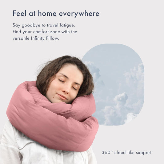 Huzi Infinity Pillow - Travel Neck Pillow - Versatile Soft 360 Support Scarf - Machine Washable - Home Travel Flight Road Trips Airplane Sleeping (Rose)