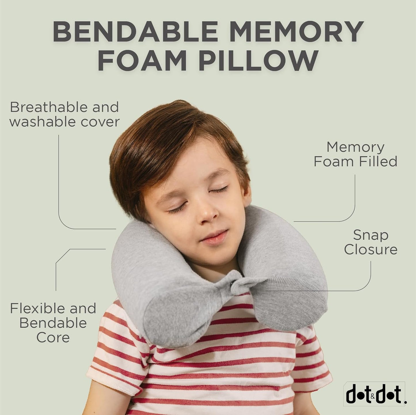 Dot&Dot Twist Memory Foam Kids Travel Pillow for Airplanes - Kids Neck Pillows for Travel, Sleeping - Airplane Pillow for Neck Support, Chin, Lumbar, Leg - Adjustable Toddler Neck Pillow for Car Seat