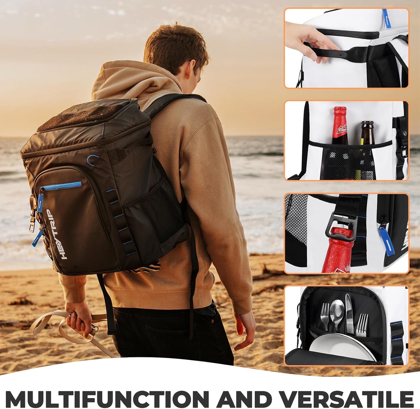 Heytrip Backpack Cooler 36/54 Cans Insulated Waterproof Cooler Bag for 20 Hours Cold Retention, Leak-Proof Camping Cooler with Multi-Compartments