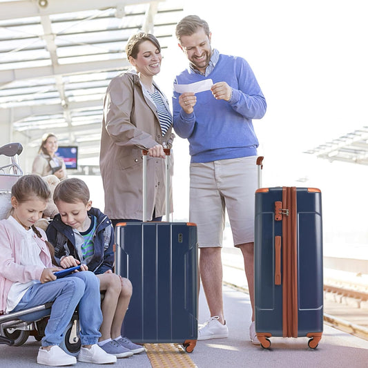 Merax Luggage Set 3 Piece Expandable Lightweight Suitcases with Spinner Wheels, Corner Guards (Inky Blue, 20/24/28)