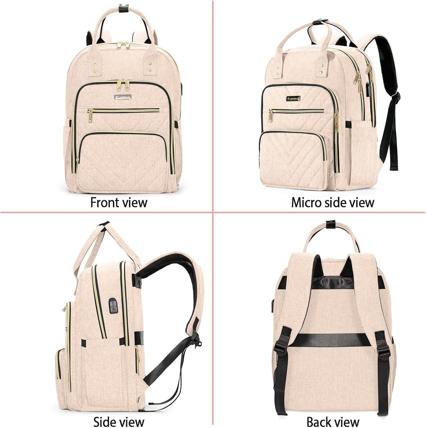 Laptop Backpack for Women, High School Bookbag for Girls with USB Port Charging, 15.6 Inch Water Resistant Computer Bag for Work, Travel College Back Pack Purse Gifts for Student Teacher, Beige