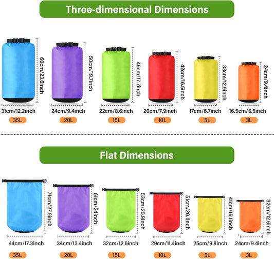 6 Pcs Waterproof Dry Bag Sack Lightweight Outdoor Dry Bags 35 L, 20 L, 15 L, 10 L, 5 L, 3 L Waterproof Boat Bag for Kayaking, Backpacking, Hiking, Camping Rafting(Fluorescent Color)