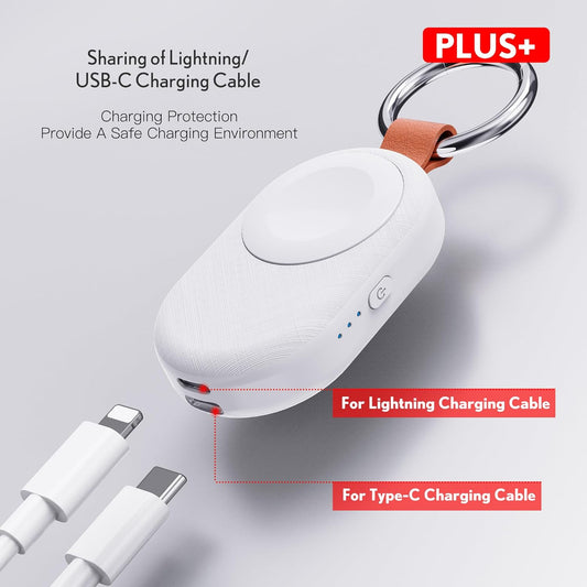 PZOZ Portable Apple Watch Wireless Travel Charger, 1200mAh Power Bank iWatch Fast Charging with Keychain Car, Adapter Compatible with Series Ultra 10 9 8 7 6 5 4 3 2 SE (White)