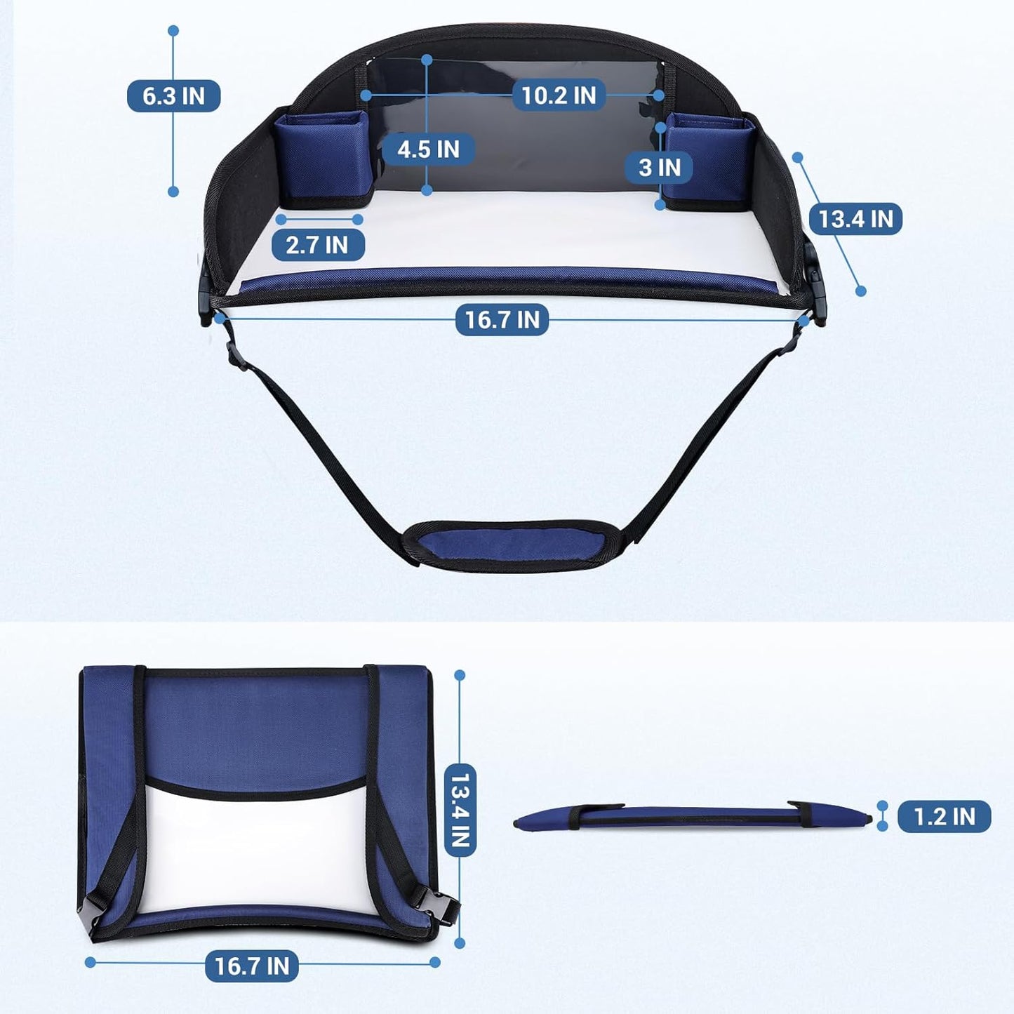 COOLBEBE Kids Travel Tray for Toddler Car Seat, Travel Tray for Airplane, Toddler Car Seat Lap Tray, Carseat Table Tray for Kids Travel Activities (Navy Blue)