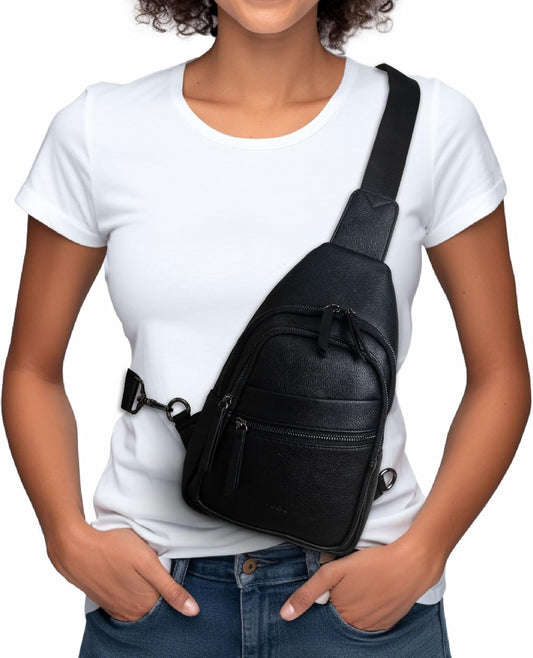Alldaily Large Sling Bag for Women Crossbody Purse Leather Fashionable Trendy Chest Bag for Travel, Fanny Pack (Black)