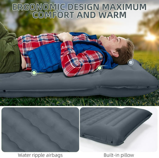 Camping Sleeping Pad, Extra Thick 5 Inch Camping Mat with Pillow Built-in Foot Pump Inflatable Sleeping Pads Compact for Camping Backpacking Hiking Traveling Tent(Gray)