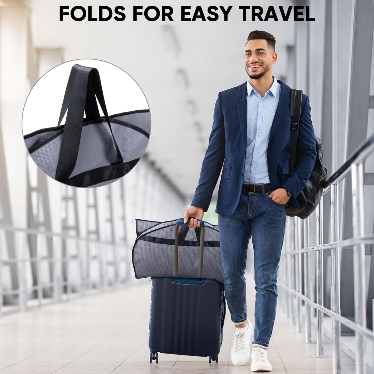 BALEINE 2PK Heavy Duty Garment Bag with Shoe Storage Travel Bag for Dresses, Suit, Coats Travel Essential (43", Grey)