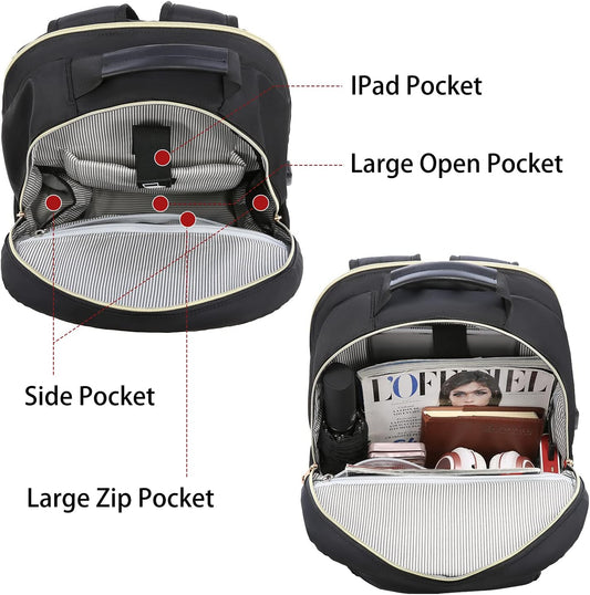 LOVEVOOK Laptop Backpack Purse for Women, Work Travel Computer Bags, Quilted Casual College Daypack with USB Port, Fit 15.6 Inch Laptop, Black