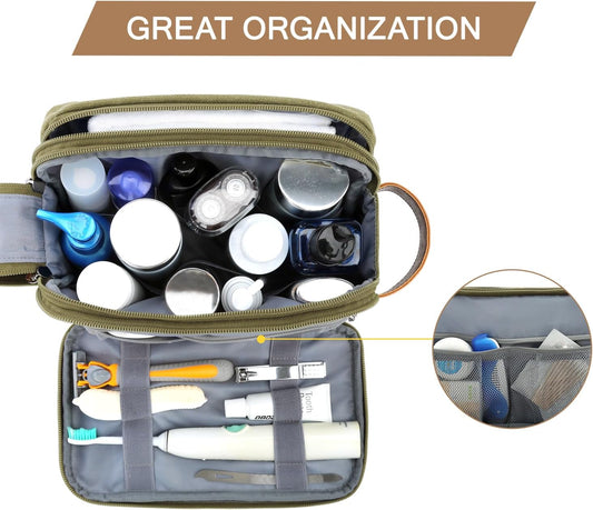 BAGSMART Toiletry Bag for Men, Canvas Travel Toiletry Organizer Dopp Kit Water-resistant Shaving Bag for Toiletries Accessories (Green, Medium)