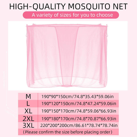 4 Corners Mosquito Net for Mosquiteros para Camas Bed Canopies Netting Bed Drapes Rectangular Mosquito Mesh for Camping Home Outdoor Travel(Pink,L75 X W59 X H67 Inch,Opening)