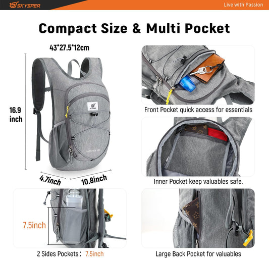SKYSPER 15L/20L Foldable Hiking Backpack Lightweight Packable Travel Daypack with Chest Strap Small Folding Pack for Walking