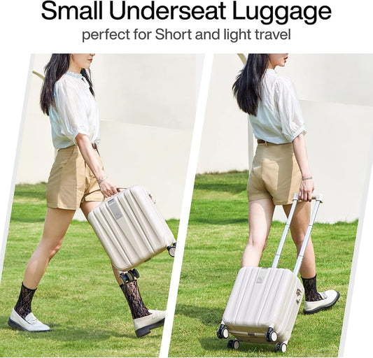 Hanke 14 Inch Underseat Carry On Luggage with Wheels, Lightweight, Waterproof, TSA-Approved, Suitcase, Ivory White