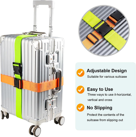 Luggage Straps for Suitcases TSA Approved, Travel Belt Suitcase Belt, Suitcase Straps TSA Approved, Luggage Belt Strap TSA Approved, Travel Straps for Luggage, 4Pcs Luggage Band Orange, Green