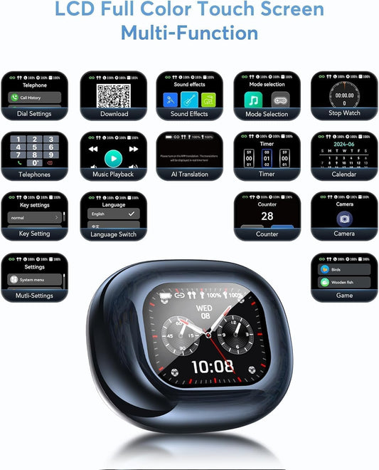 AI Translation Earbuds, Bluetooth 5.4 OWS Headphones with LCD Touch Screen, Real-Time Translator for 144 Languages & Accents, Perfect for Travel, Business & Learning,Sapphire Blue