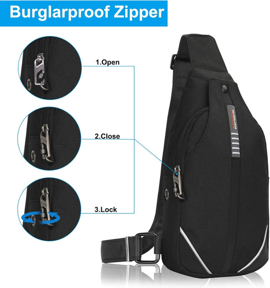 WATERFLY Small Crossbody Sling Backpack Anti Theft Backpack for Traveling Chest Shoulder Bag