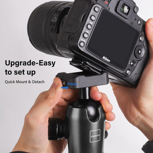 Geekoto 73-Inch Camera Tripod - Lightweight DSLR Tripod with 360° Ball Head & Quick Release Plate, Supports Up to 33.07 lbs, Portable for Travel & Outdoor Photography