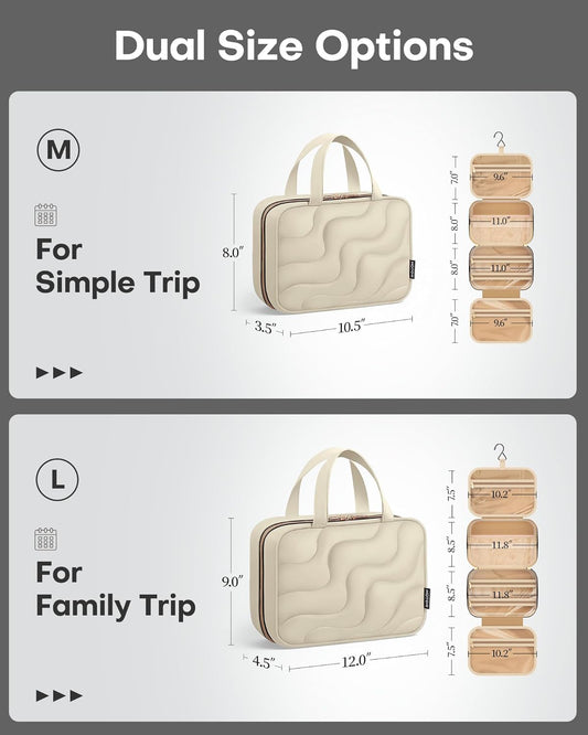 HOTOR Hanging Toiletry Bag - Spacious Travel Toiletry Bag for Women & Men, Multi-Pocket Makeup Organizer, Travel & Cruise Essentials for Business Trip, Gym, Beige, 11.0" x 8.7" x 3.9"