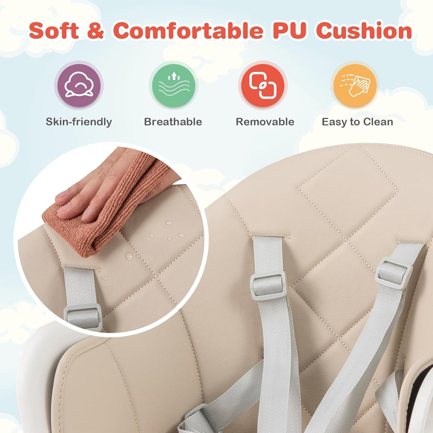 HONEY JOY Baby High Chair, 6 in 1 Convertible Wooden Highchair for Babies and Toddlers/Chair/Bar Stool, Removable Double Tray & Reversible Footrest, Safety Harness for Infant Boys Girls (Beige)