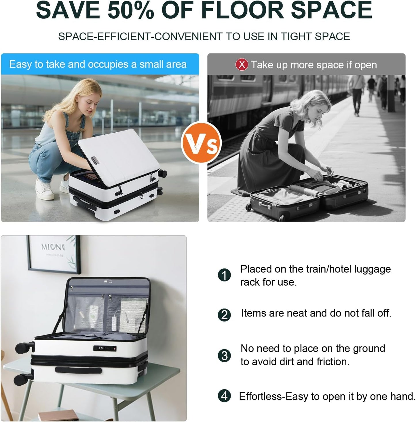 KROSER Carry On Luggage with Spinner Wheels & Built-in TSA Lock, Expandable Top Loading Hard Shell Suitcase Large Capacity Durable Rolling Luggage with USB Port, Carry-On 20-Inch, White