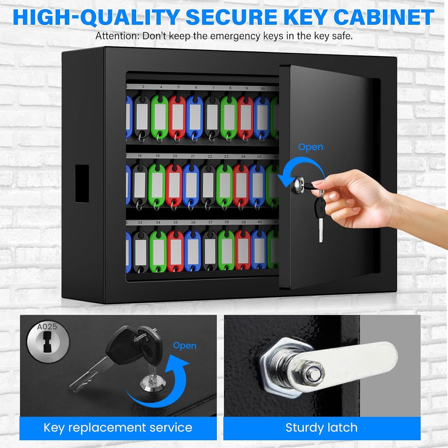 75 Keys Key Lock Box, Anti-Theft Key Cabinet with Key Tags, Key Organizer Wall Mount for Car Garage House Rental Office Business